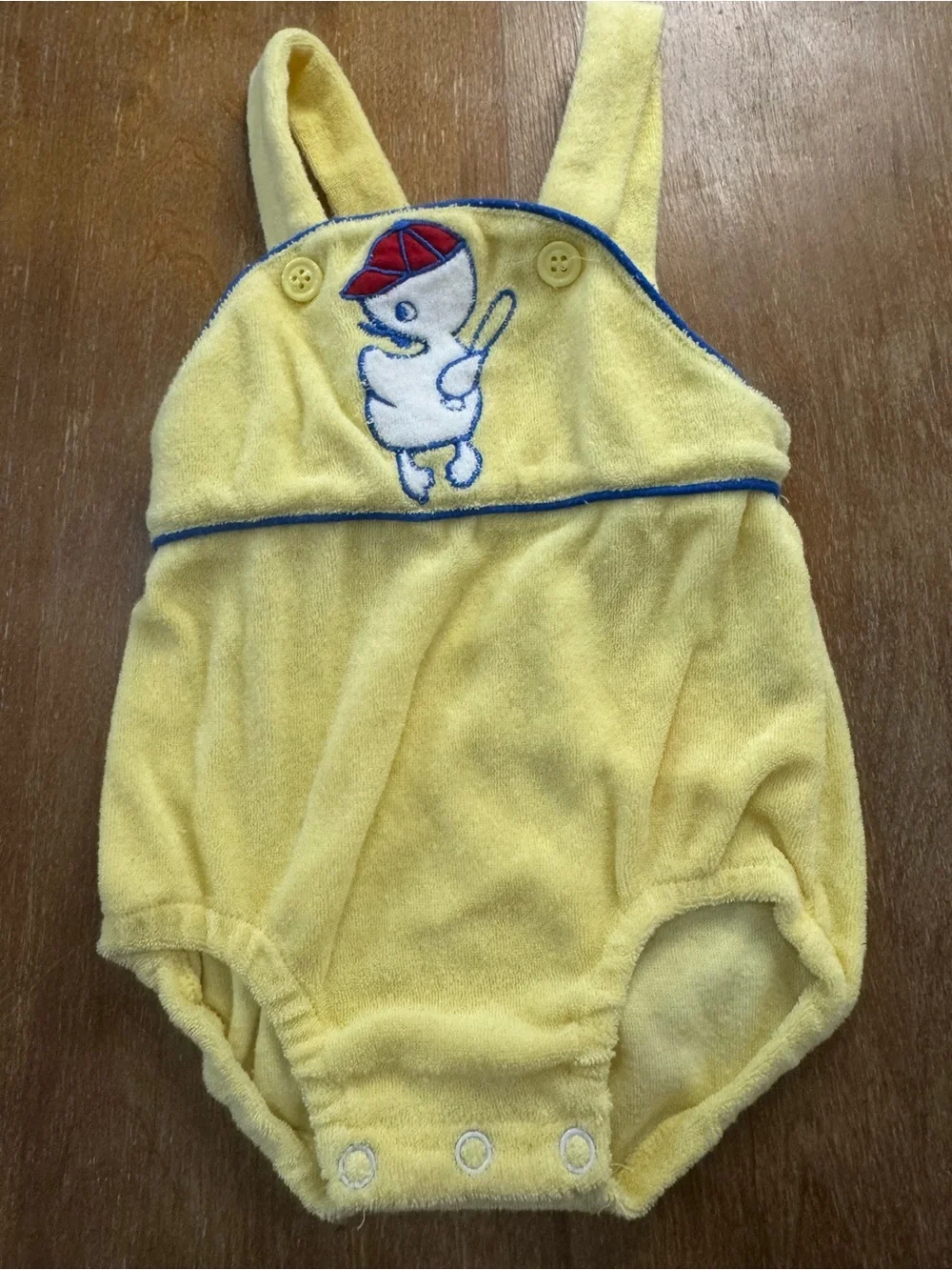 Source Unknown Yellow Terry Diaper Romper with Duck Embroidery